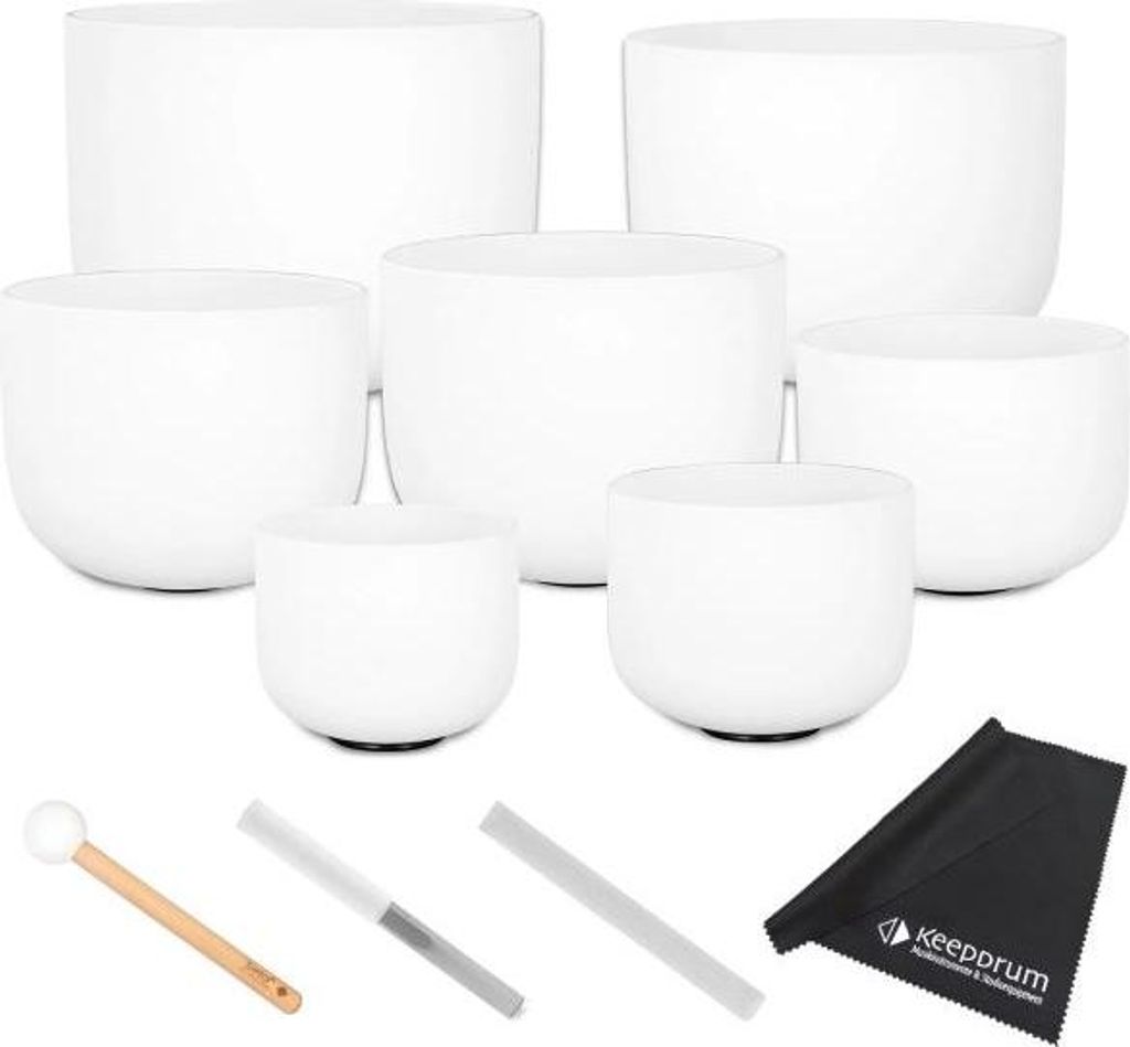 Sela Klangschalen Set SECF-SET 7-teilig aus Quarz mit Tuch