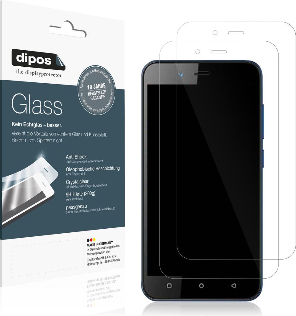 2x Schutzfolie für Benco Y40 - Anti-Shock 9H Folie dipos Glass Kunststoffglas