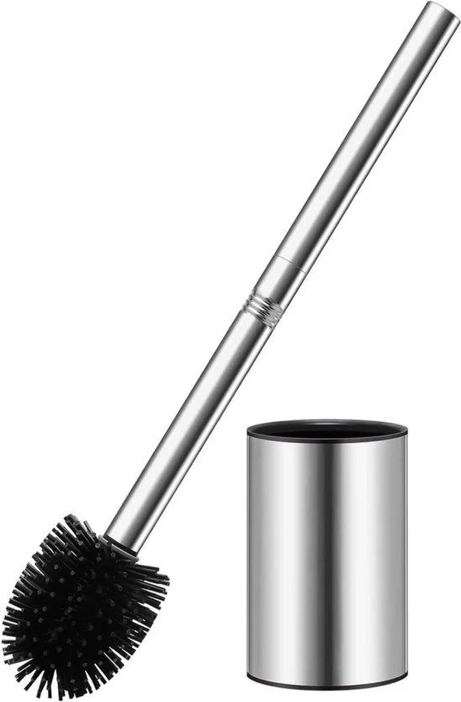 Brosse de Toilettes en Silicone Hygiénique en Acier Inoxydable Argenté