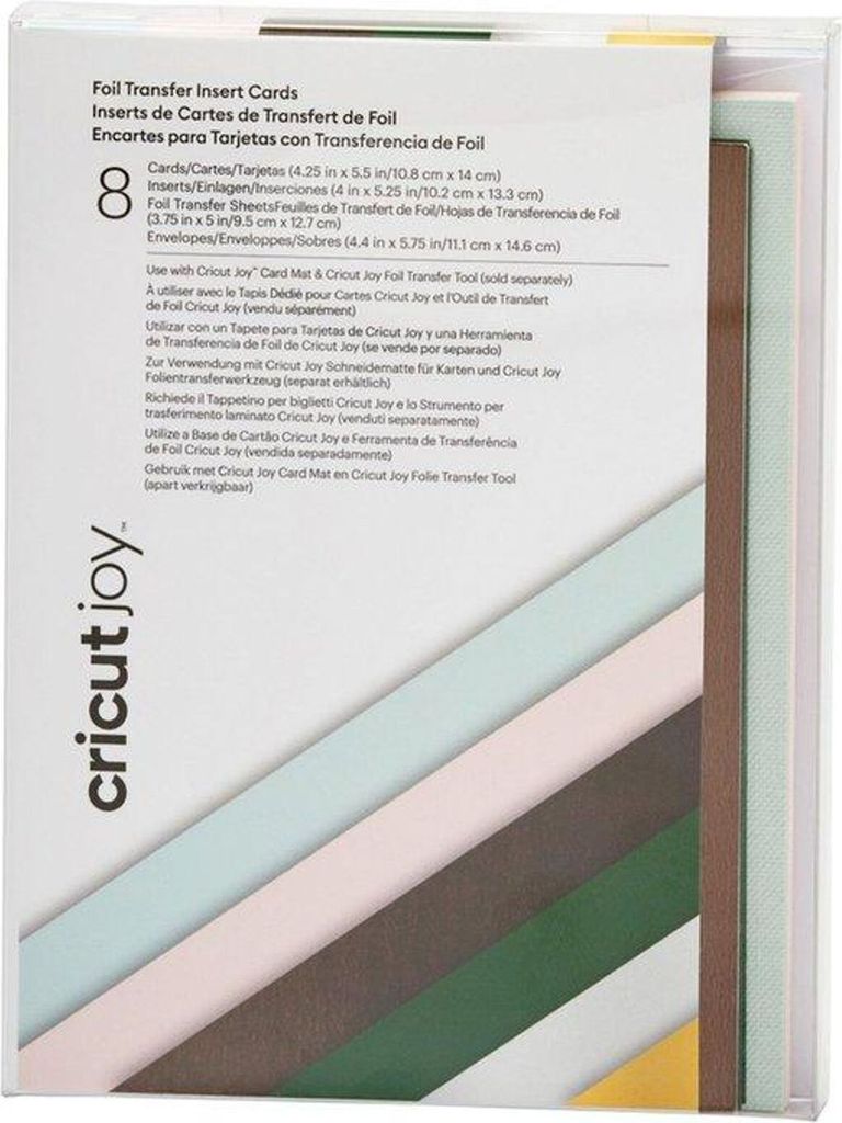 Cricut Joy Foil Transfer Insert, Blau, Gold, Grün, Metallisch, Silber, Weiß, Einfarbig, A2 (420 x 594 mm), 8 Blätter, Kleber