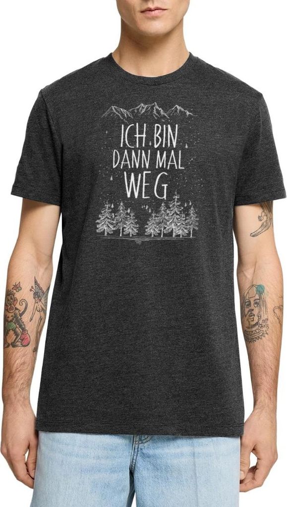 Spreadshirt Ich Bin Dann Mal Weg Berge Männer Premium T-Shirt, 4XL, Anthrazit meliert
