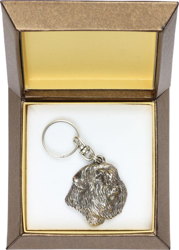 Flandrischer Treibhund, Bouvier des Flandres - Versilberter Anhänger mit einem Hund in einer dekorativen Box, Handtaschenschmuck, Rucksackanhänge...