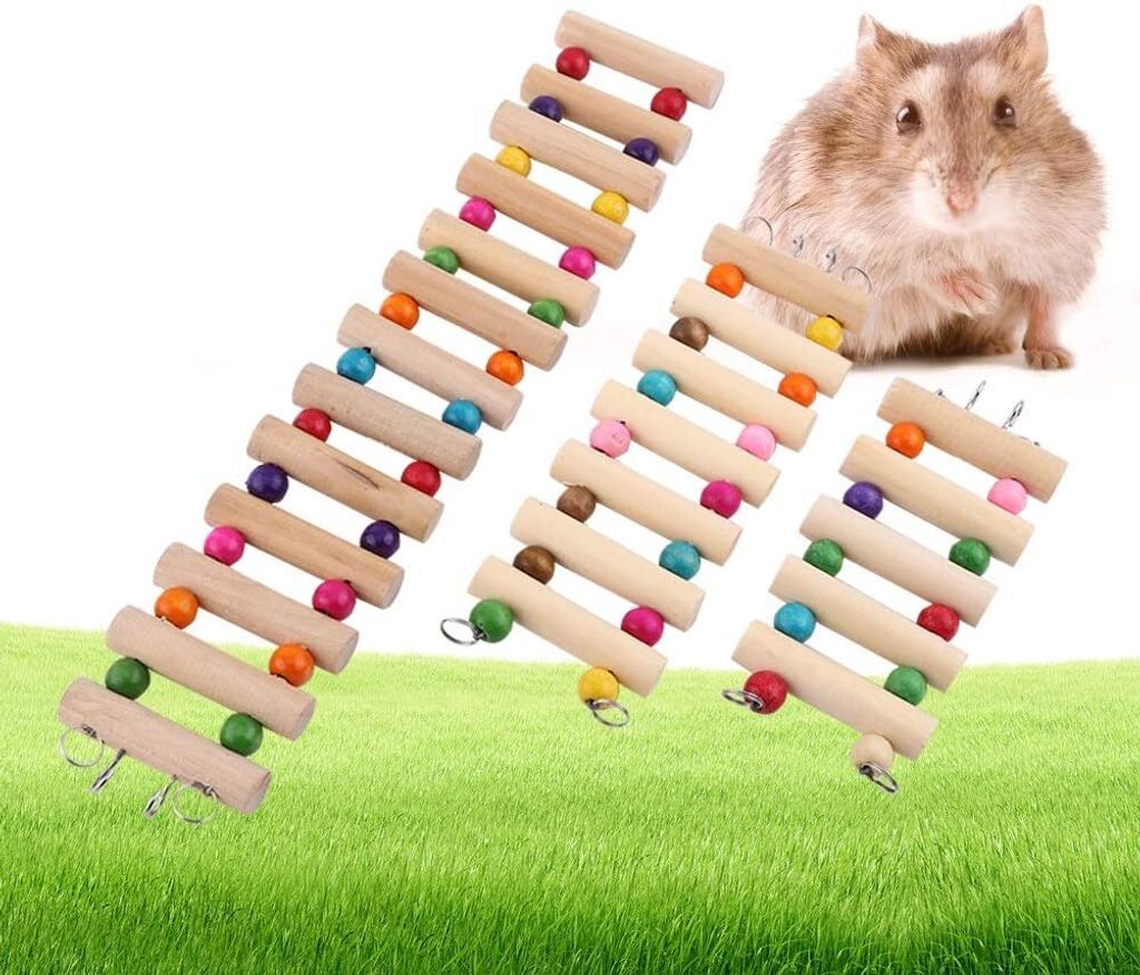 3 Größen Haustier Hängenden Holz Leiter Hamster Treppen Hängebrücke Schaukel Käfig Dekoration Spielzeug für Vogel Hamster Nagetier(M)