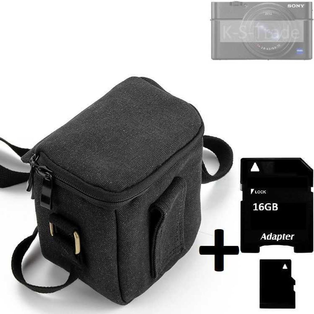 K-S-Trade Umhängetasche kompatibel mit Sony RX100 Vll Schulter Tasche Tragetasche Kameratasche Fototasche + 16GB Speicherkarte schwarz Schutzhülle