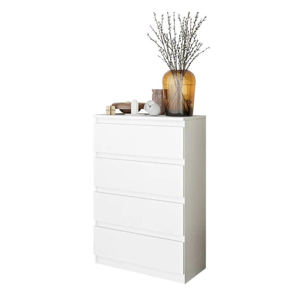 Kommode GABRIEL mit 4 Schubladen, Weiß Matt – Höhe 92 cm, ideal für Wohnzimmer und Schlafzimmer.