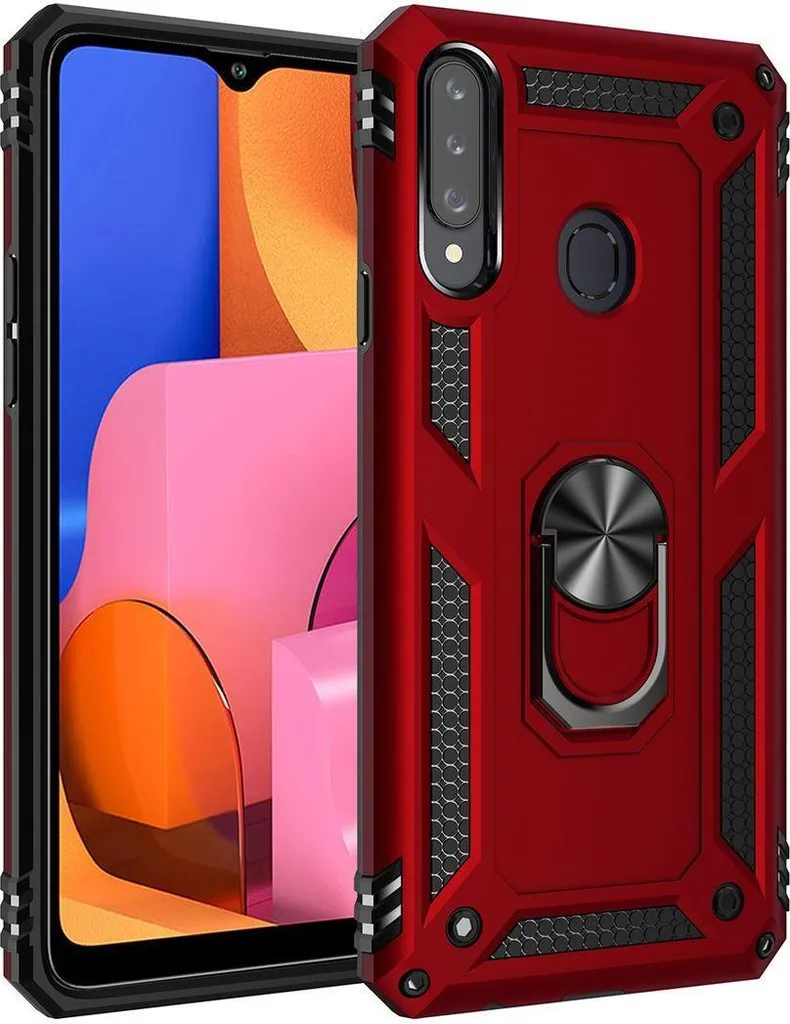 Samsung A20S Custodia Protettiva con Anello e Calamita - Rossa Rugged