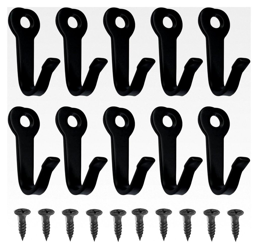 10 schwarze Wandhaken mit 10 Schrauben, dekorative Einzelhaken und Schlaufen, kleine Wandhaken, Schraubhaken, Kleiderhaken für den Außenbereich