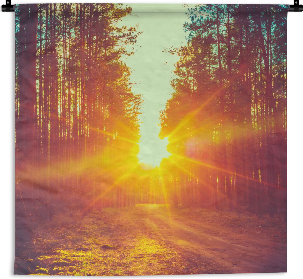 MuchoWow Wandteppich Wandbehang Sonnenuntergang - Bäume - Wald - Natur 150x150 cm Tapisserie Dekoration Wandtuch - Wohnaccessoires - Modernes