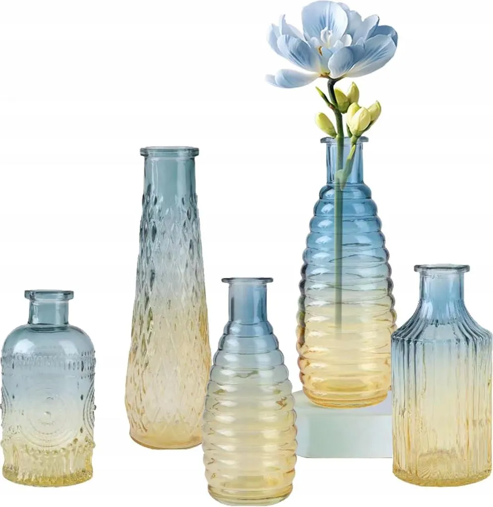 5 Vases en Verre Jaune Mer Style Scandinave au Design Épuré et Moderne