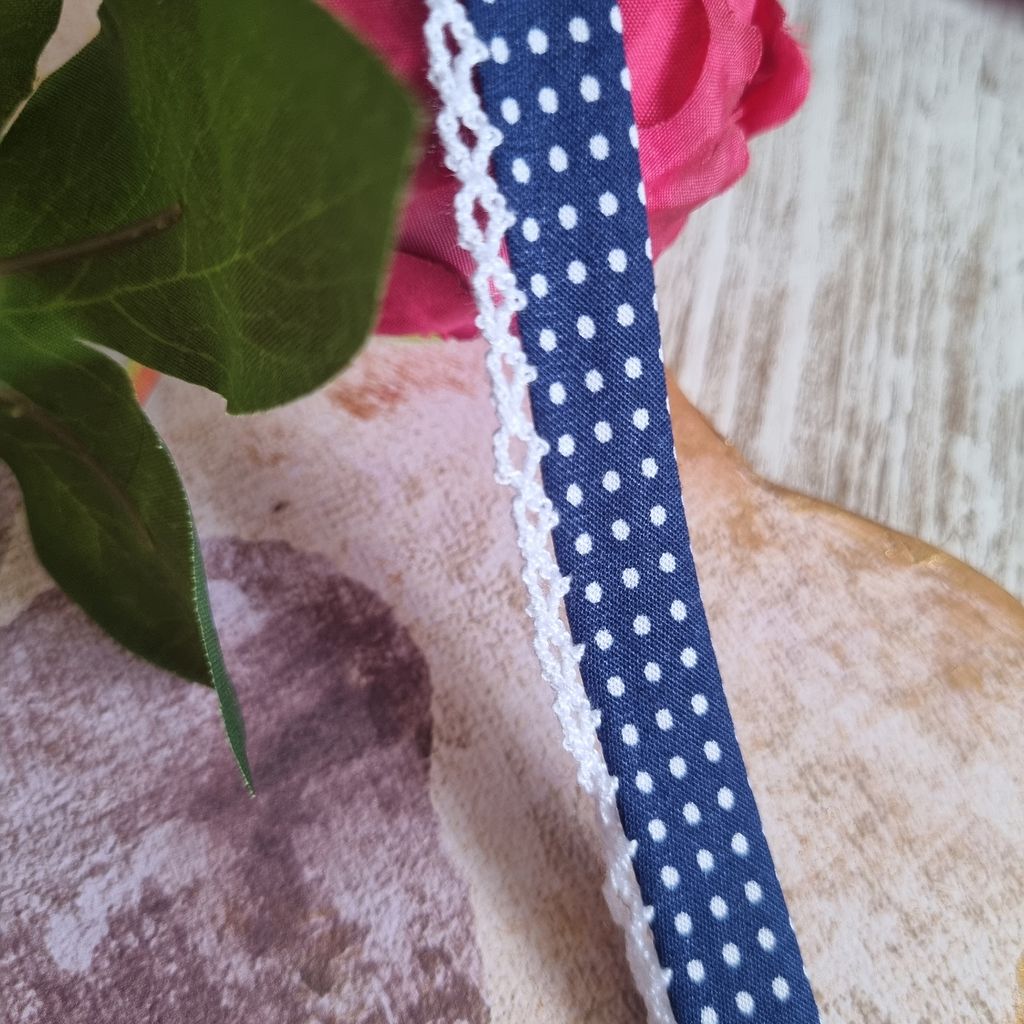 Designer Popeline Schrägband Kariert, Gepunktet Mit Spitze Baumwolle Holland (Gepunktet Dunkelblau)