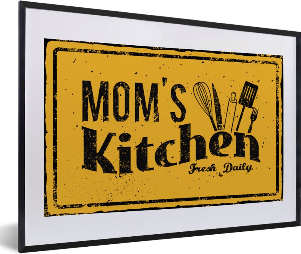 MuchoWow Gerahmtes Poster Küche - Mama - Vintage 60x40 cm - Poster mit Schwarzem Bilderrahmen Wandposter Rahmen Foto Bilder - Schlafzimmer - Pla...
