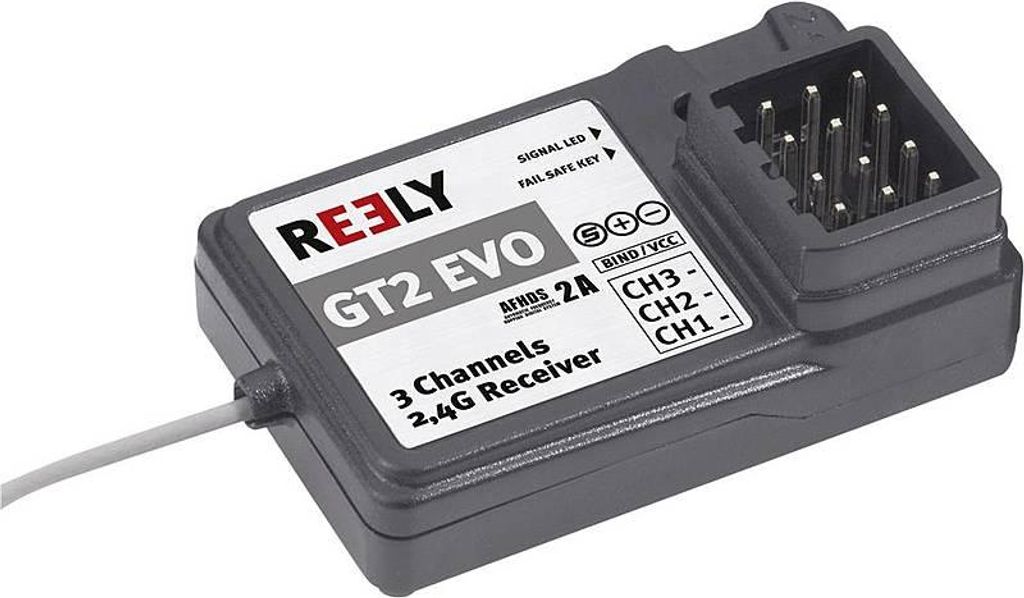 Reely GT2 EVO 3-Kanal Empfänger 2,4 GHz Stecksystem JR Produktbild 