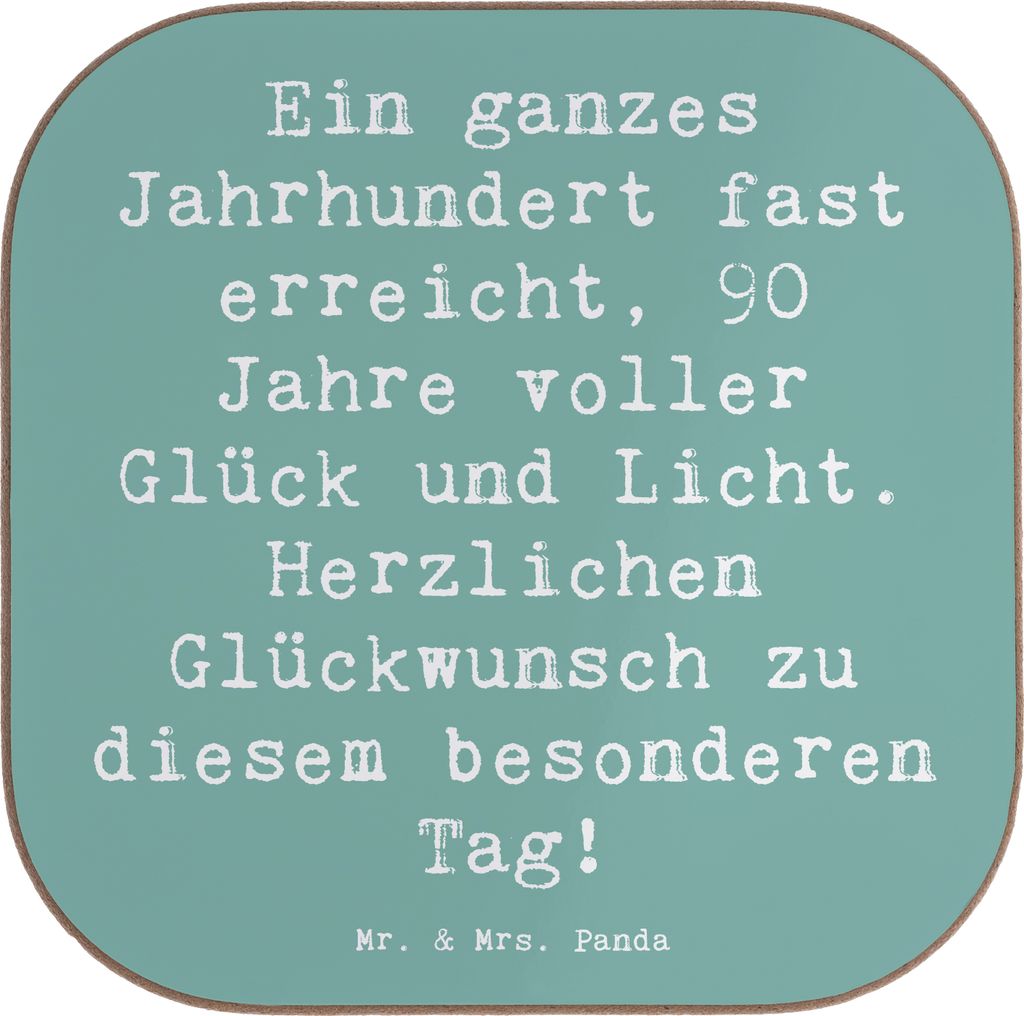 Mr. & Mrs. Panda Quadratischer Untersetzer Spruch 90. Geburtstag - Meeresbrise - Geschenk, Gläser, Alter, Geburtstagsfeier, Glas, Meilenstein, str...