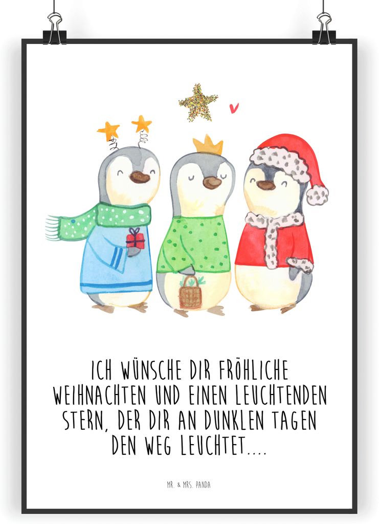 Mr. & Mrs. Panda Bild Winterzeit Heilige drei Könige DIN A4 - Weiß - Geschenk, Heiligabend, Weihnachtstage, Weihnachten, wanddeko, Wanddekoration...