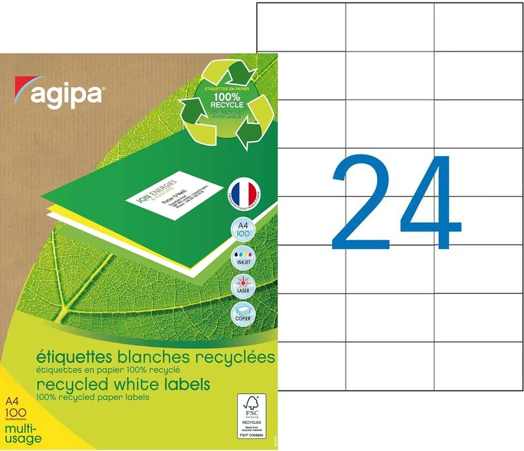 Étiquettes Anti-Bourrage 70x37 mm pour Imprimante Laser - 2400 Étiquettes
