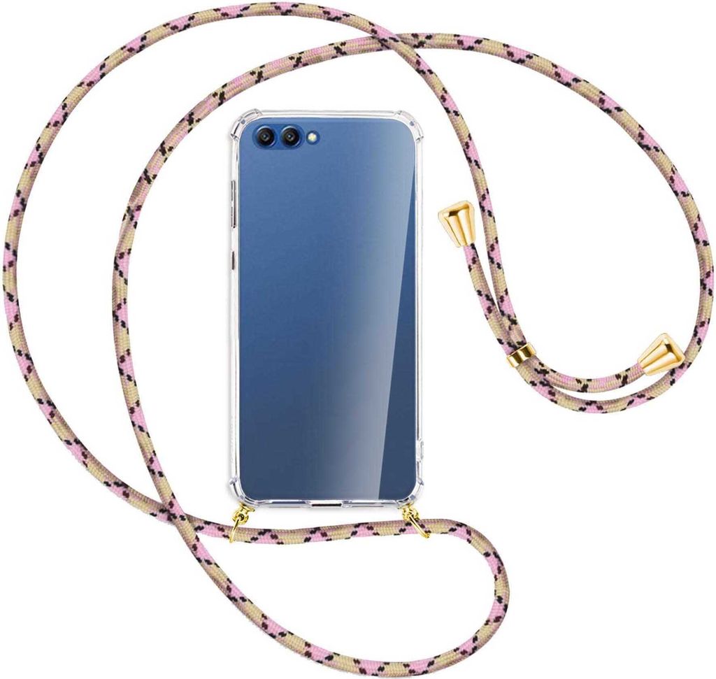 Handykette Backcover-Schutzhülle mit Band (Metall goldfarben) für Honor 10 - rosa Karo