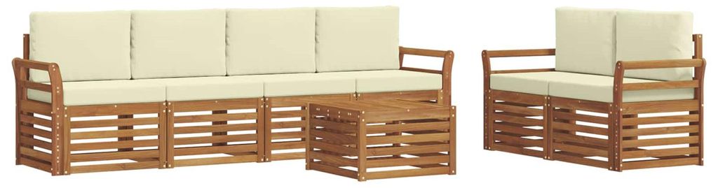 vidaXL Outdoor-Sofagarnitur 7 pcs Natur und Creme Massivholz Akazie