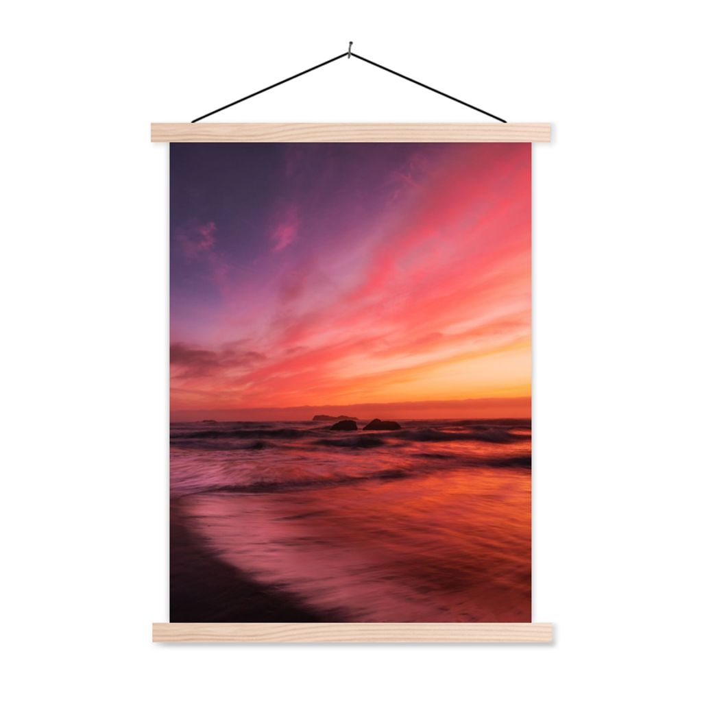 MuchoWow Textilposter Strand - Meer - Natur - Abend 40x53 cm mit holzfarbenen Rahmen - Schlafzimmer
