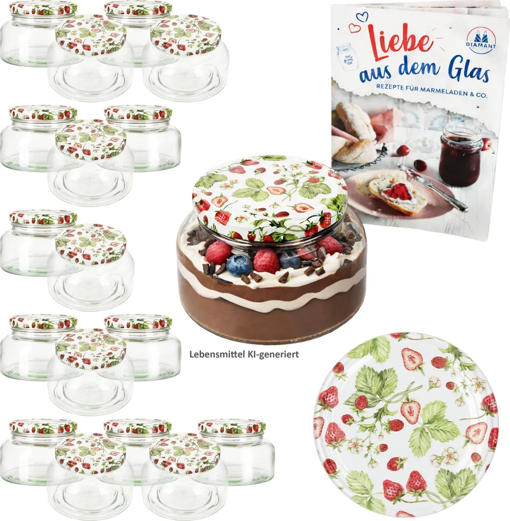 18 Barattoli Vetro 435ml Tappo Fragola di Bosco per Yogurtiera