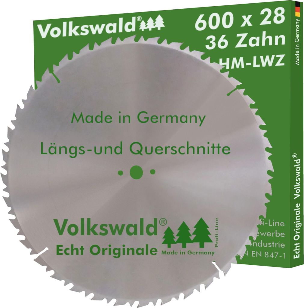 Volkswald HM-Sägeblatt LWZ 600 x 28 mm Z=36 Präzisions-Sägeblatt mit Spanabweiser für Hartholz Naturholz Brennholz Leimholz LWZ Wechsel-Zah...