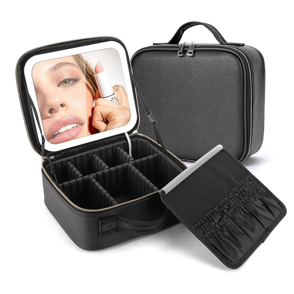 Grande Trousse de Toilette Femme avec Miroir Intégré Format Voyage