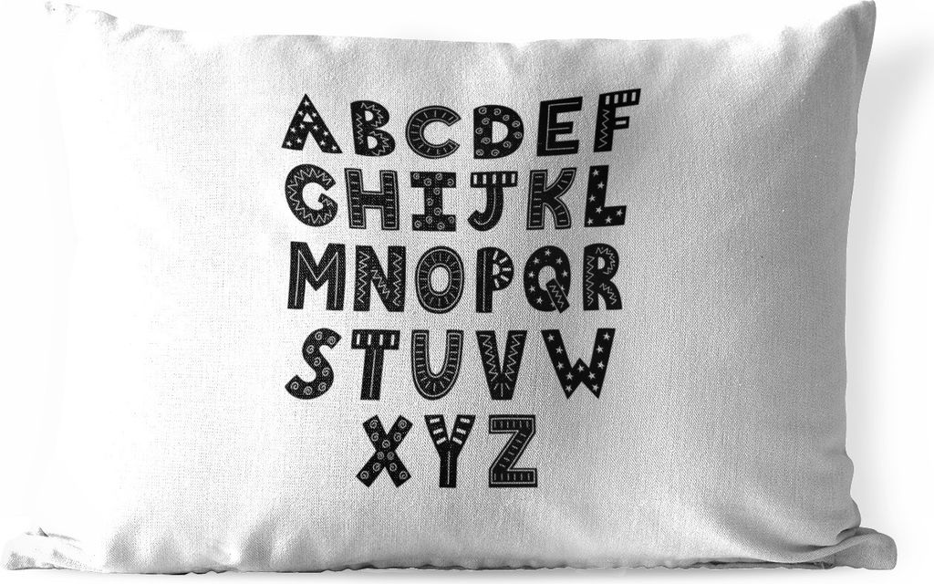 MuchoWow Outdoor Kissen - Illustration des Alphabets in schwarzen Buchstaben - 60x40 cm - Wetterfest - Lounge Kissen - Zierkissen - Kissen für I...
