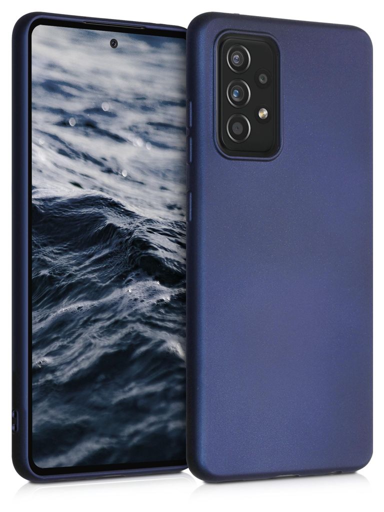 kwmobile Handyhülle für Samsung Galaxy A52 / A52 5G / A52s 5G Hülle - Silikon Case metallisch schimmernd - Schutzhülle Cover - Metallic Blau