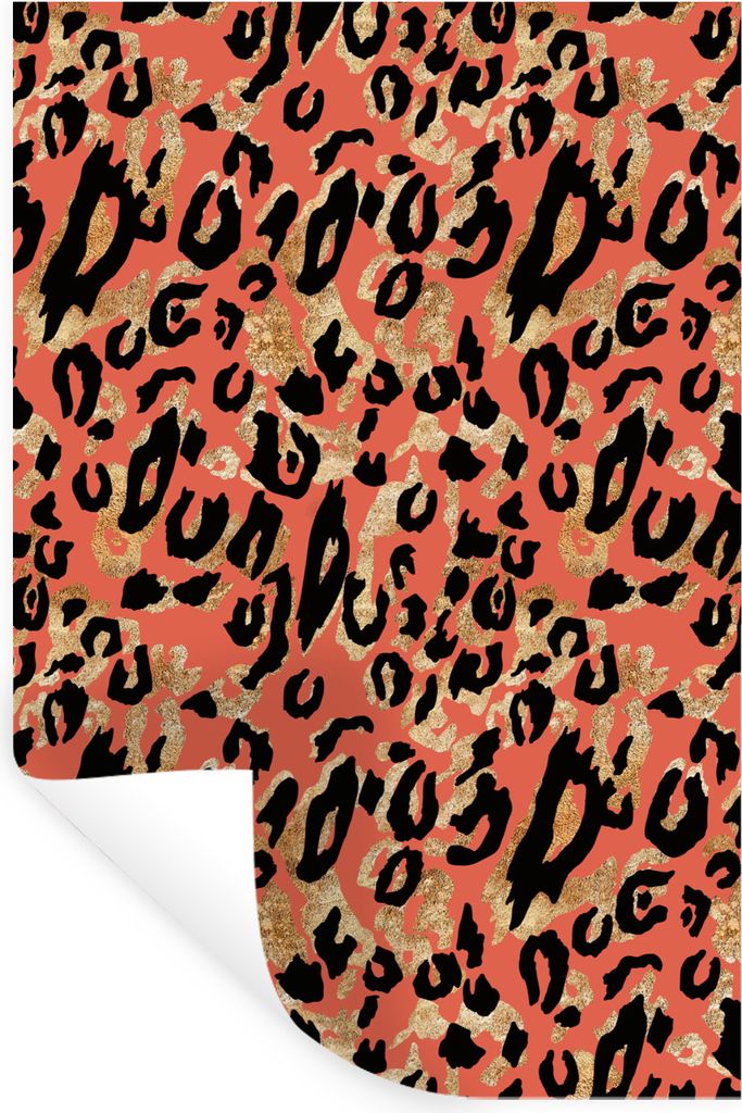 MuchoWow Wandtattoo Wandsticker Wandaufkleber Pantherdruck - Rosa - Gold 80x120 cm Selbstklebend und Repositionierbar - Repositionierbar - Wasser...