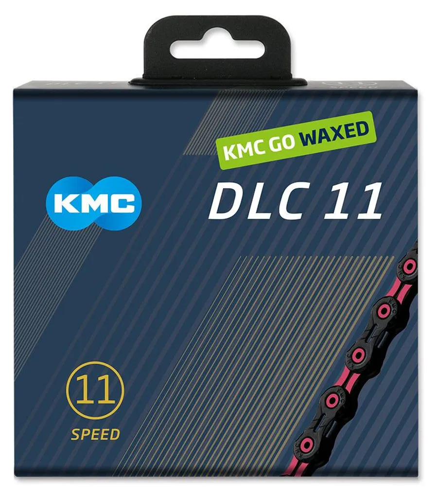 Chaîne KMC DLC 11 WAXED 11v anti-usure et friction réduite noir-rose