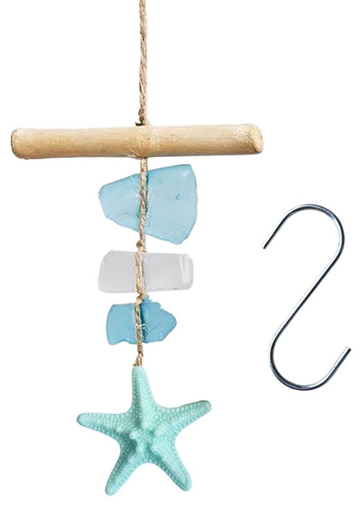 Handgefertigte Hängedekoration aus Treibglas im böhmischen Küstenstil mit Seesternmotiv, ideal für Zuhause, Büro oder Strandhaus.