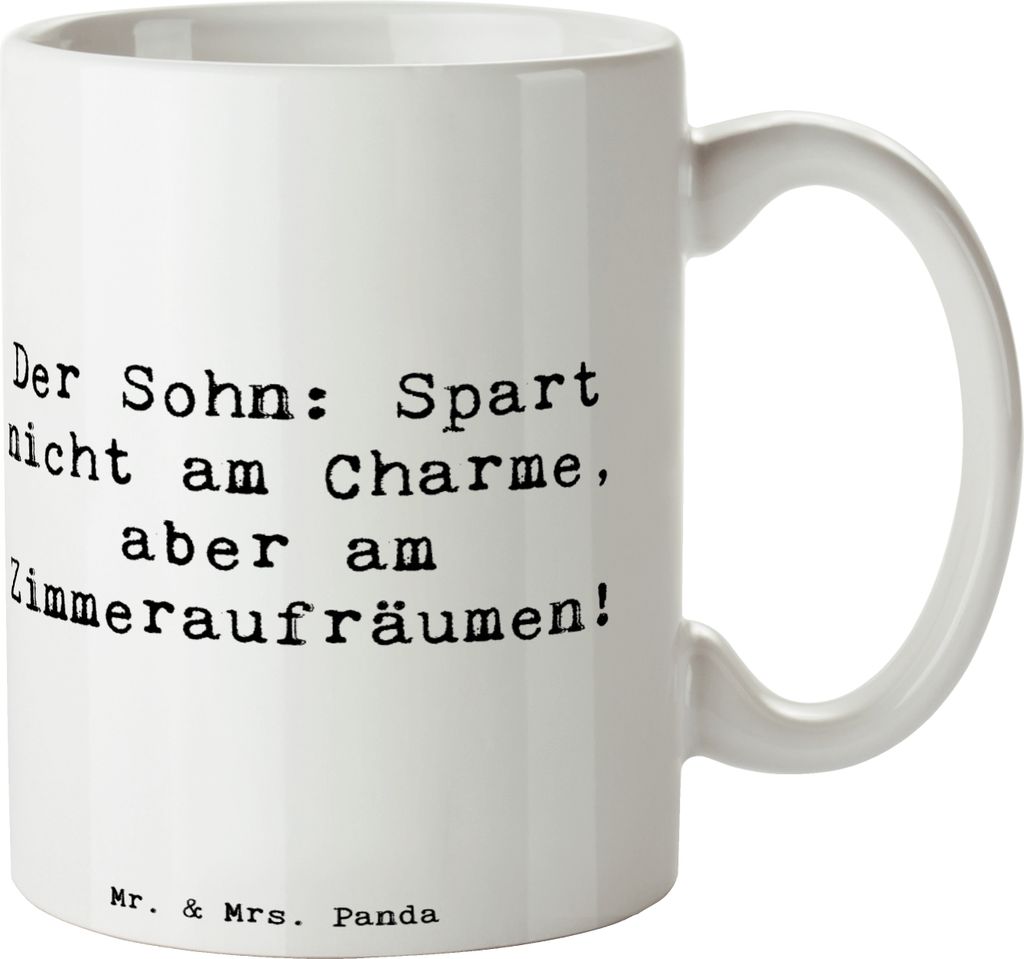 Mr. & Mrs. Panda Tasse Spruch Sohn Charme - Weiß - Geschenk, Pott, Kaffeebecher, schöne, Zimmer aufräumen, Stolz, Familie, Geschenke, Keramiktas...