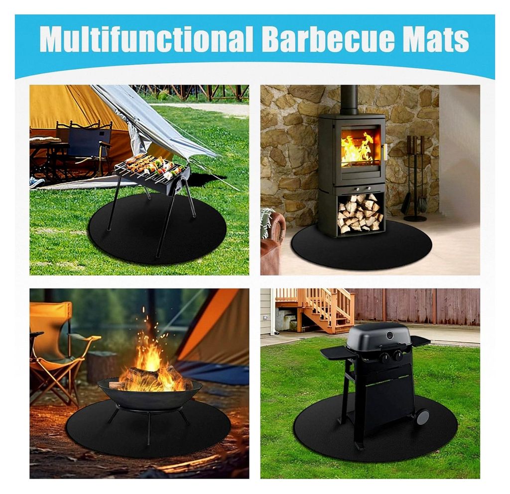 Feuerfeste Unterlage BBQ Hitzeschutzmatte Wiederverwendbar Grillmatte Hitzeschutzplatte 120 cm (Rund-48 Zoll) für Gasgrill Faltbar Terrassen Zubehör