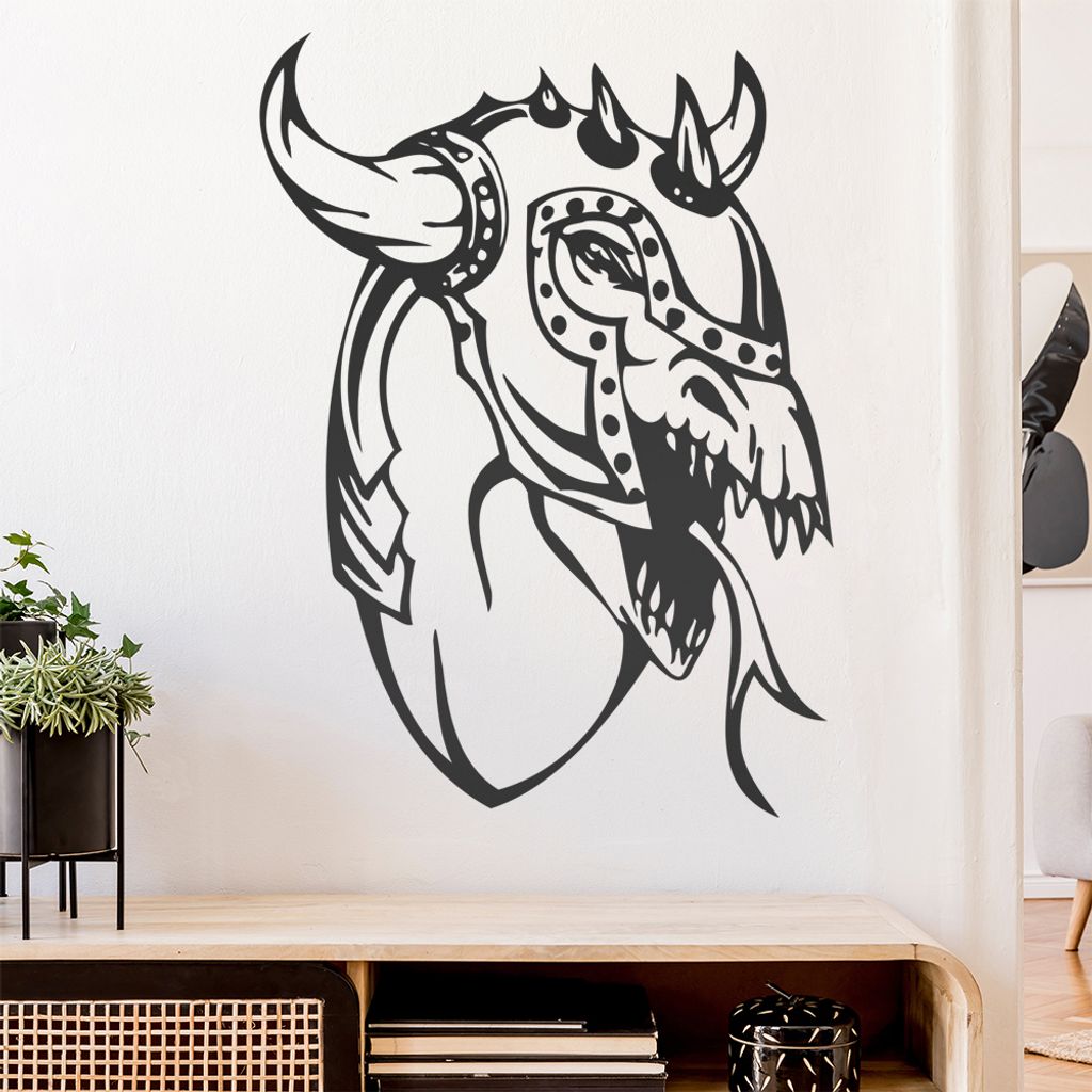 Drachen mit Helm Wandtattoo in 6 Größen - Wandaufkleber Wall Sticker - Dekoration, Küche, Wohnzimmer, Schlafzimmer, Badezimmer