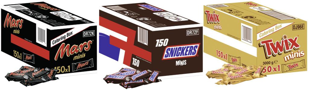Mini Schokoriegel Mars Snickers Twix 3x150 Stück Produktbild 