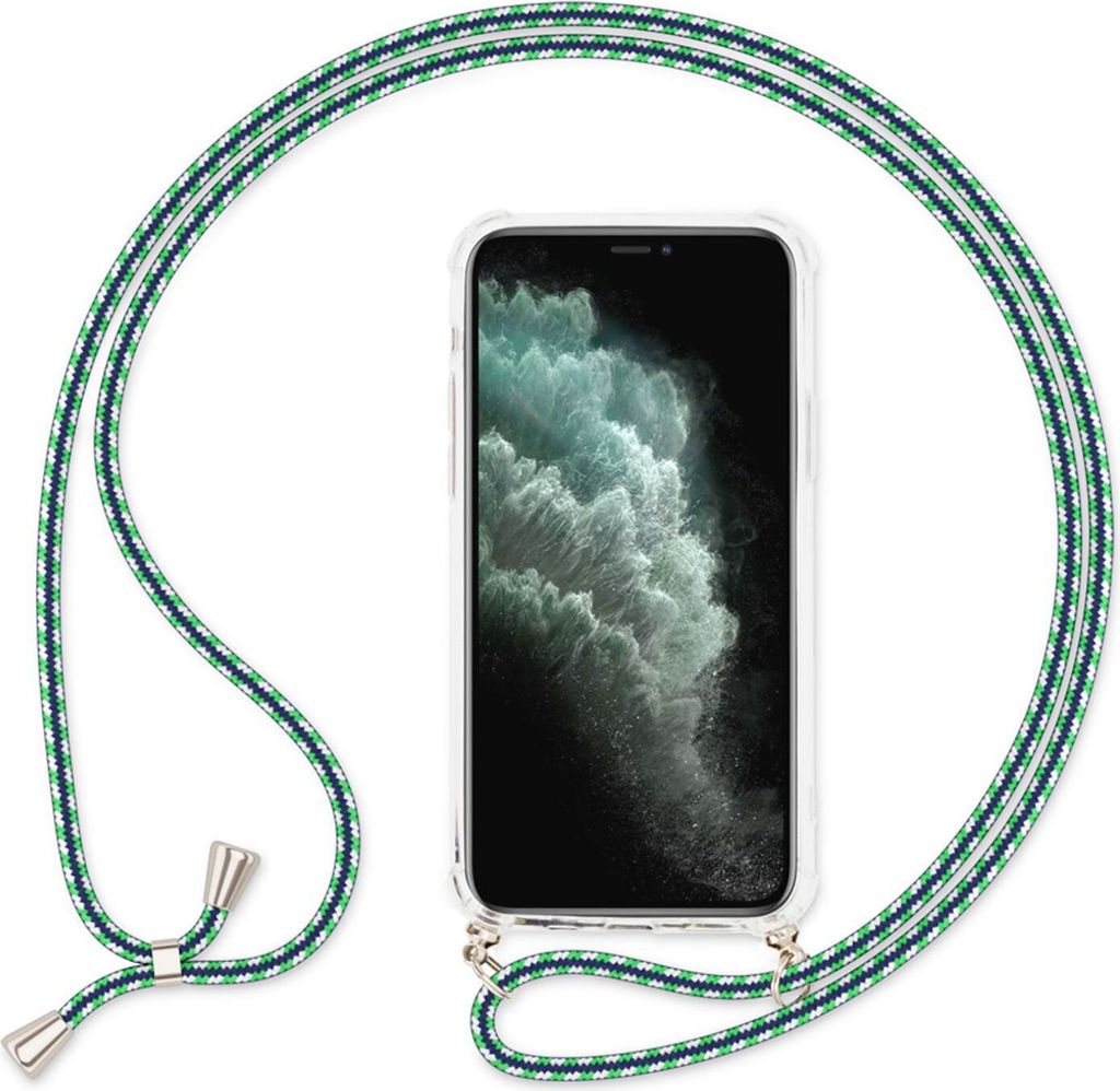NALIA Handy Hülle mit Kette für iPhone 11, Necklace Case Etui mit Umhänge-Band Grün Weiß