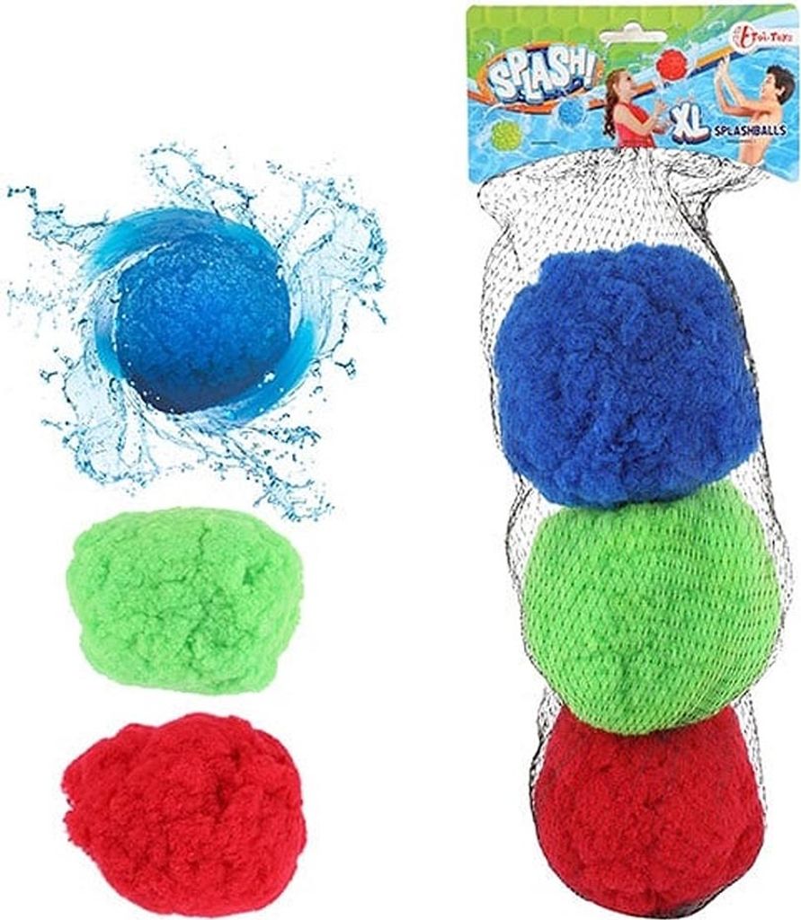 Toi-Toys Wiederverwendbare Wasserbomben XL Splash - 3 Stück Wasserbälle Set im Netztasche - Ø 15 cm - Wasserspielzeug Kinder Strandspielzeug Was...