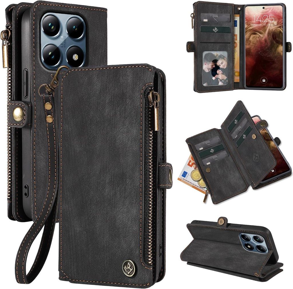 Handy Hülle für Xiaomi 14T Pro Geldbeutel Geldbörse RFID Schutz Klapphülle Cover Schutzhülle Wallet Farbe: Schwarz
