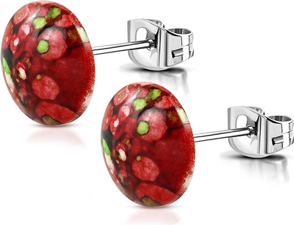 Ohrstecker Abstrakte KunstSilber aus Edelstahl Damen rot