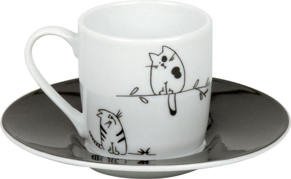 Könitz Funny Cats Espresso Set, 2-tlg., Espresso Tasse, Becher, Untertasse, Porzellan, Katzen, 85 ml, 11 5 053 2075