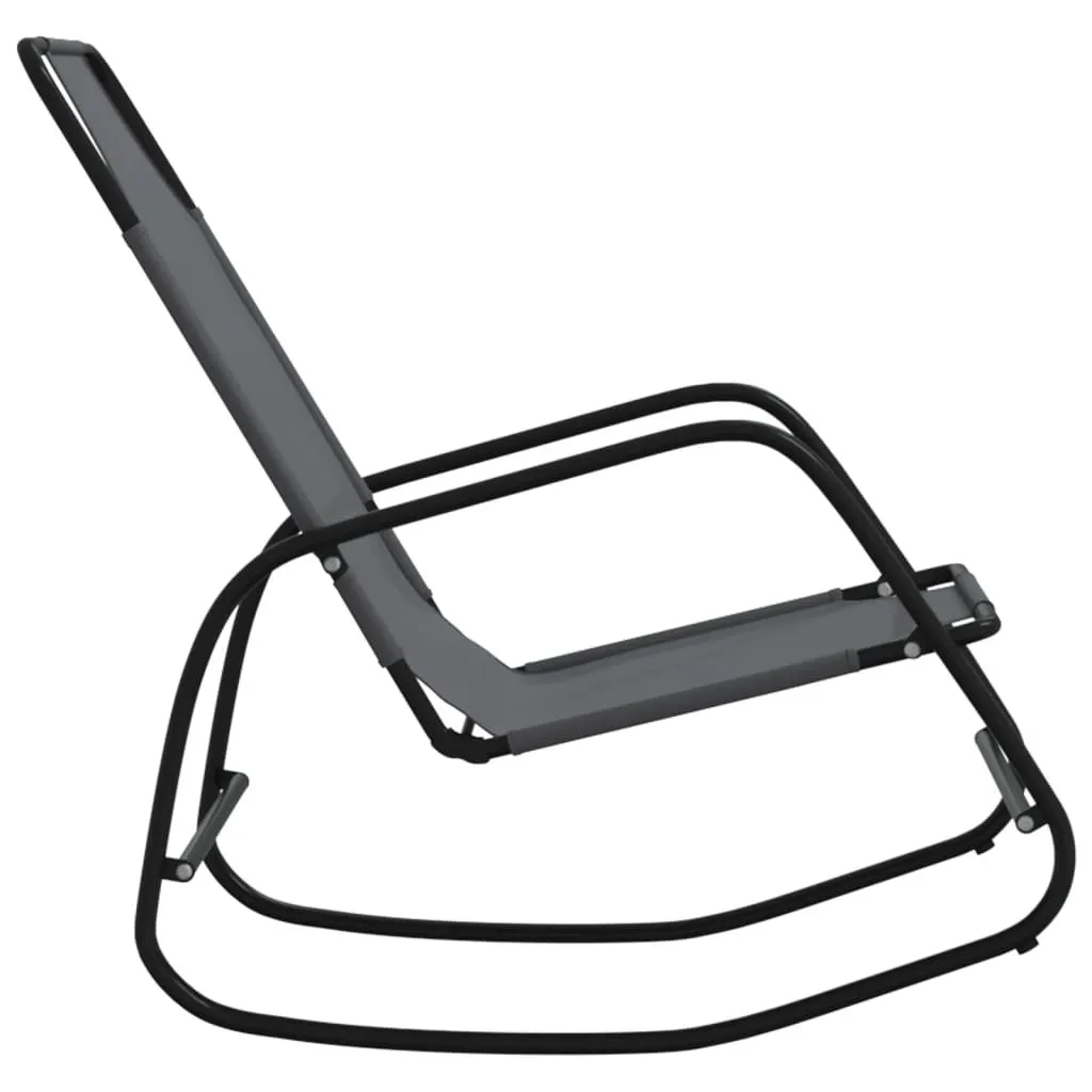 Bains de soleil à bascule gris en textilène et acier pour votre jardin - 5