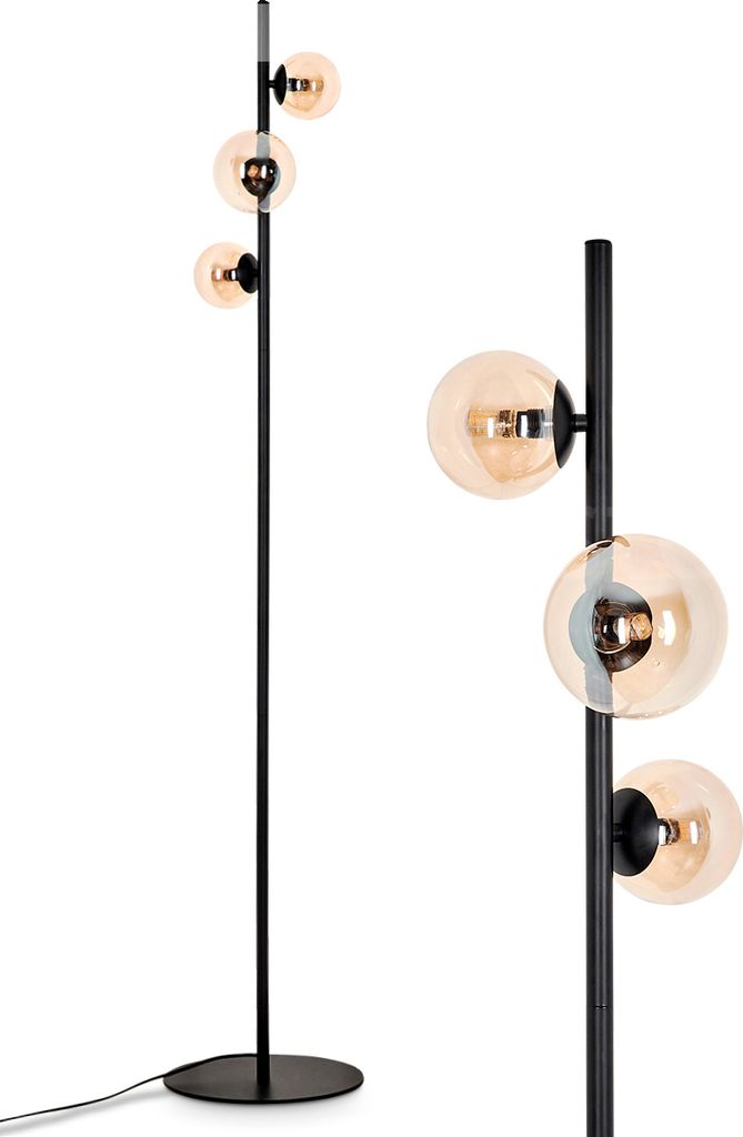 Garaguso Stehlampe aus Metall/Glas in Schwarz/Bernsteinfarben