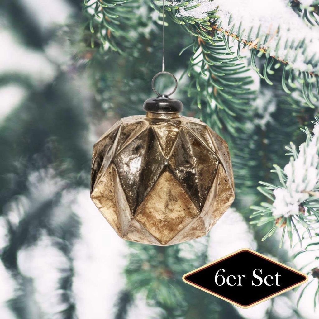 Weihnachtskugel Glas facettiert, antik-messing glänzend - handgemacht in Indien