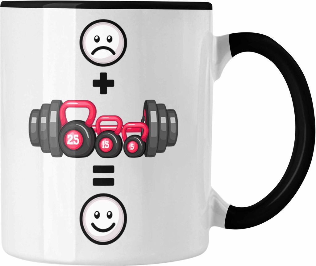 Trendation - Gym Tasse Geschenk für Bodybuilder Lustige Geschenkidee :( + Gewichte = :) Geburtstag (Schwarz)