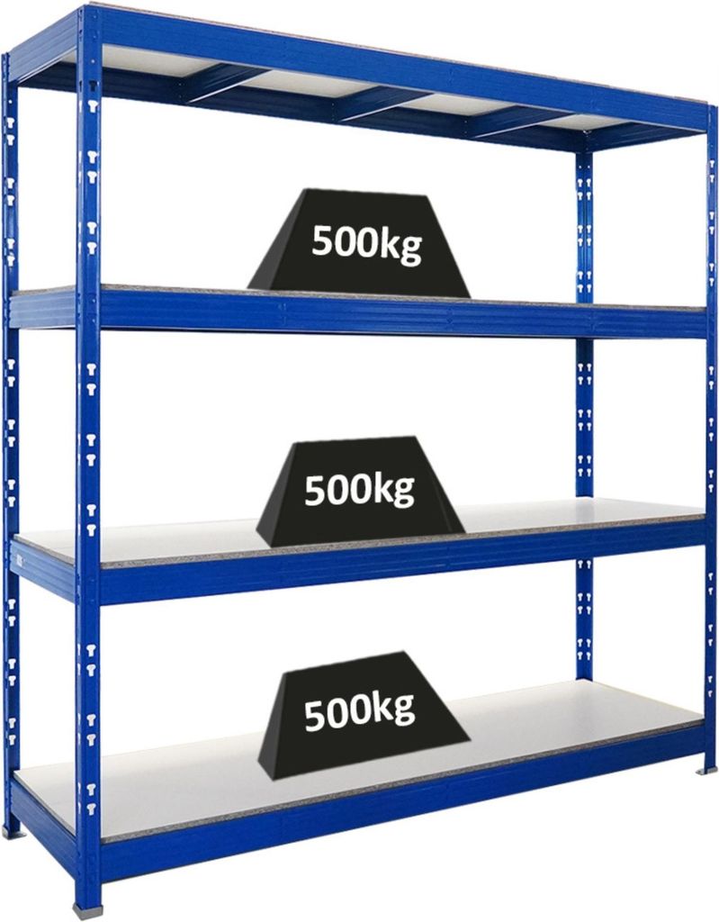 Profi Schwerlastregal Rhino | HxBxT 200x200x60cm | 4 Melamin-Ebenen 16mm | Fachlast 500kg | Blau