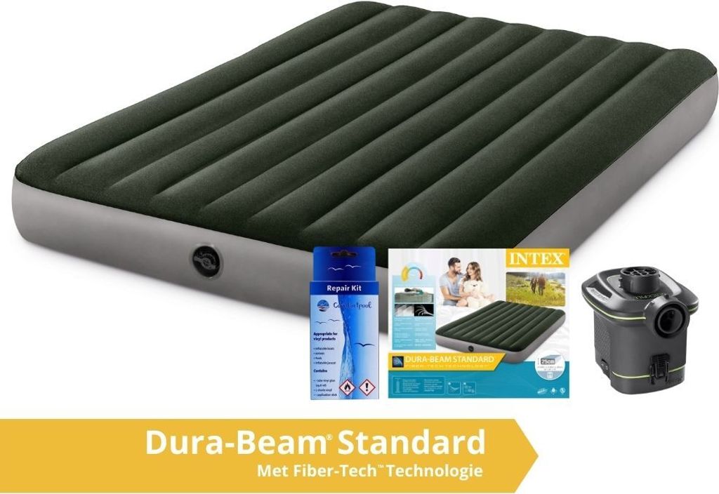 Intex Prestige Downy - Luftmatratze - Doppelt - Mit Batteriepumpe und Reparaturset - 191x152x25 cm - PVC - Grün