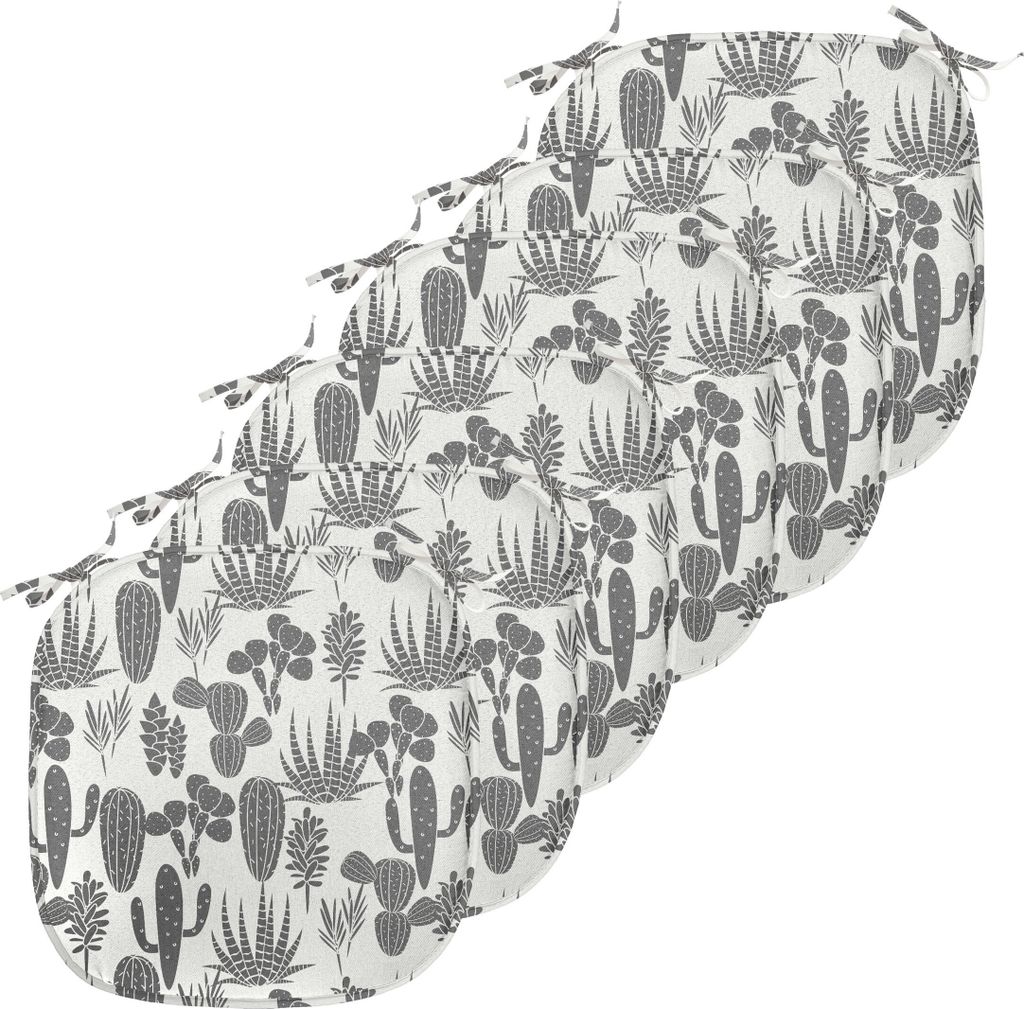 ABAKUHAUS Kaktus Polster für Esszimmerstühle, Cacti Pflanze Graustufen, Dekoratives wasserfestes Kissen mit Riemen für Küchensitze, 40 cm x 40 ...
