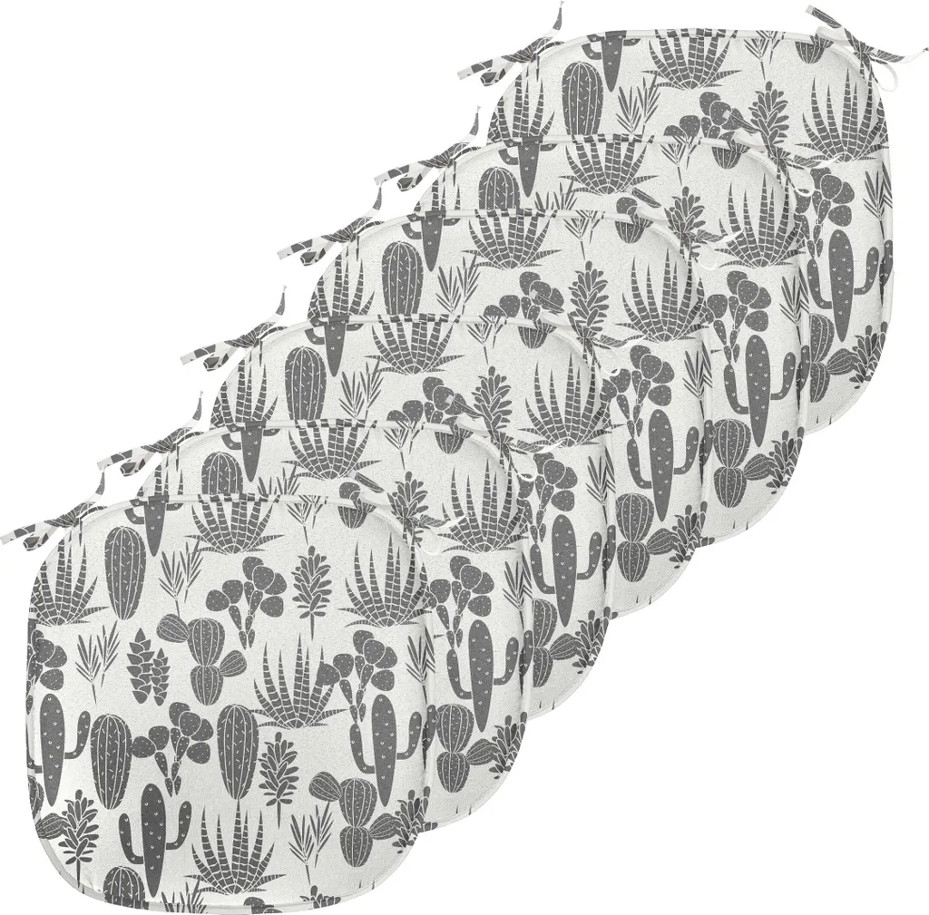 Coussin de Chaise Antitache avec Attaches 40cm - Motif Cactus Gris 6pcs