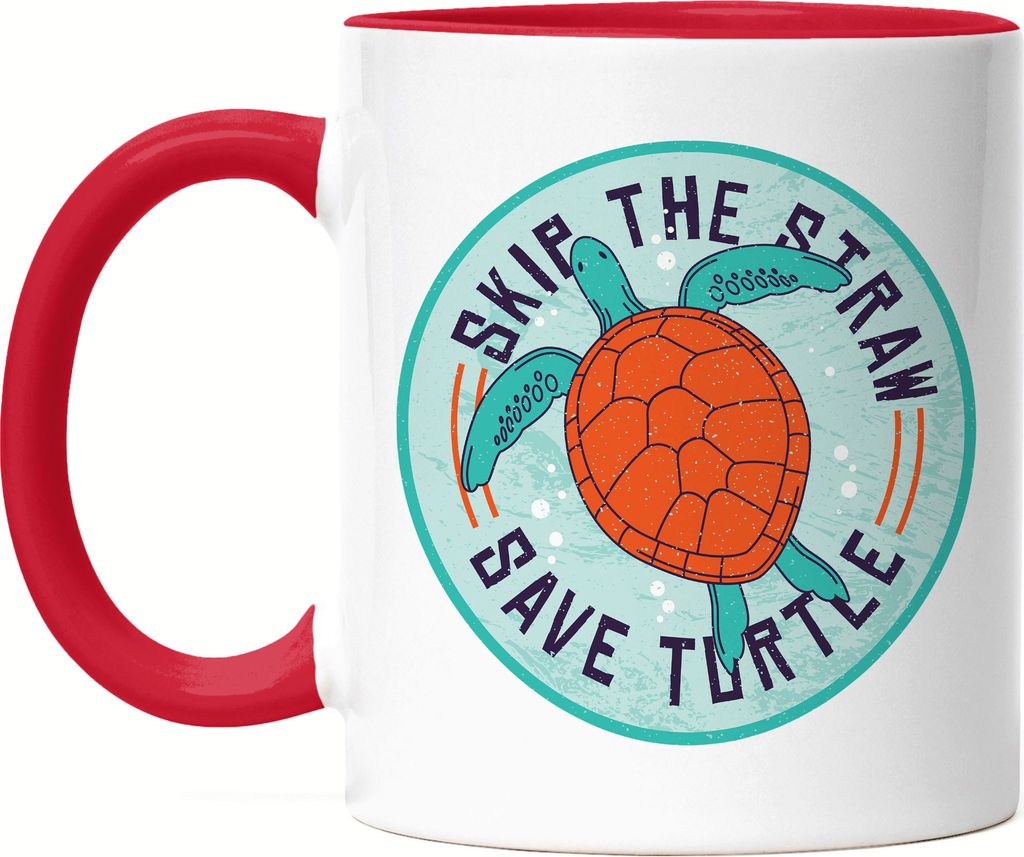 Skip The Straw Save Turtle Tasse Rot Strohhalm Plastik Schildkröte Meere Ozean Natur Umwelt
