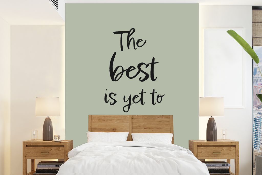 MuchoWow Fototapete für Wohnzimmer oder Schlafzimmer Wandtapete Vinyl Motivtapete Text - Grün - Zitat - Schwarz - 205x280 cm - Wandbild