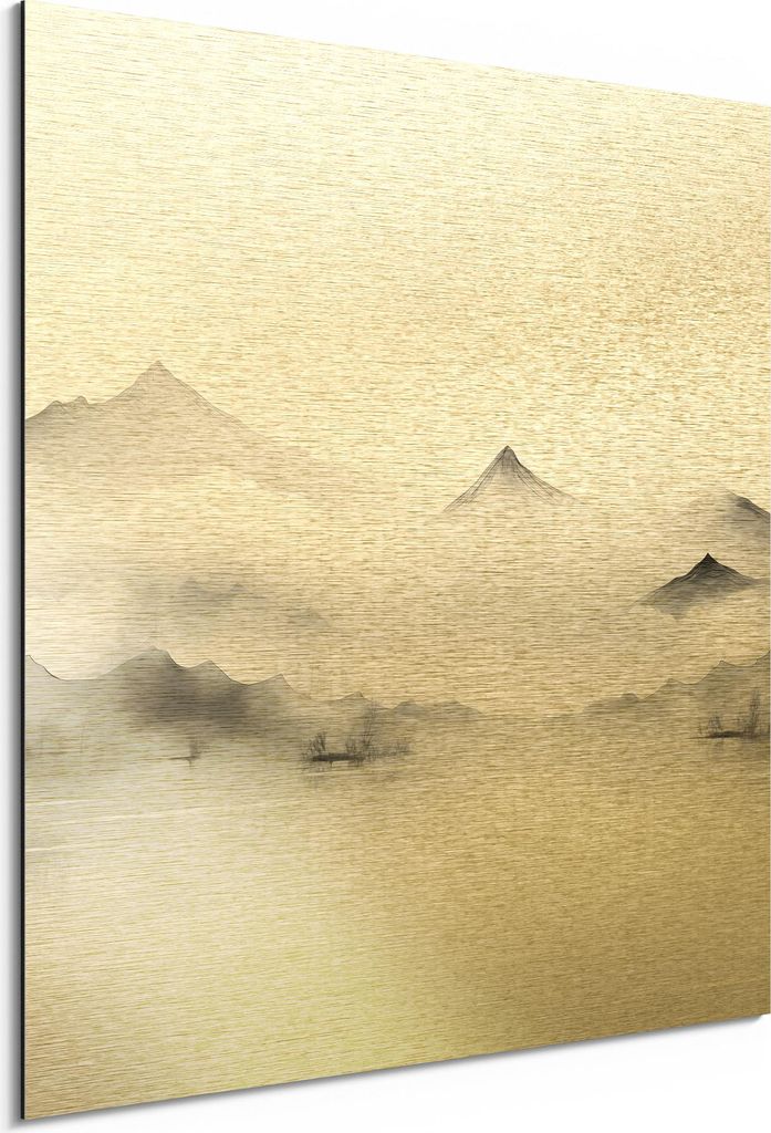 DEQORI Alu-Dibond Bild Gold 30x30 cm 'Zeitloser Horizont' Wandbild Metall dünn Design